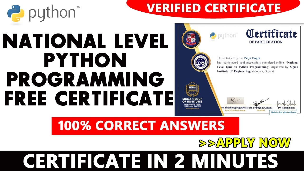 National Level Python Programming Certificate | Sigma Institute | Python free Certificate