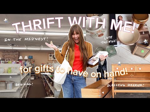 thrift with me at 4 midwest thrift stores for GIFTS ✨ thrift for my gift closet (under $25)
