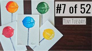 Beginner Watercolor Lollipop Tutorial 🍭 | Tiny Painting 7/52 | Easy Step by Step