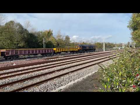 GBRf Class 66728 with engineers wagons pass Darlington on Teesside Airport to Tyne Sorting Sidings
