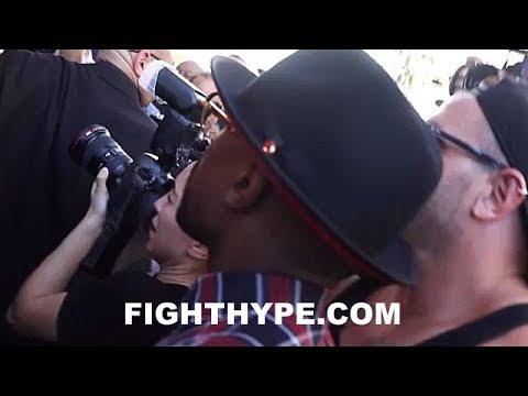FULL MAYWEATHER AND MCGREGOR SCUFFLE; TEMPERS FLARES AS HEATED WORDS TRADED (CLOSE-UP VIEW)