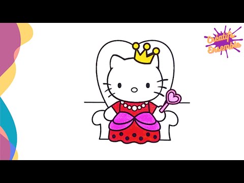 Coloriage HELLO KITTY la REINE | Apprendre à dessiner, dessin facile pour enfants | En MUSIQUE.