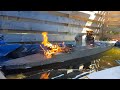 Wooden Model Ship Battleship Jean Bart Burning And Sinking