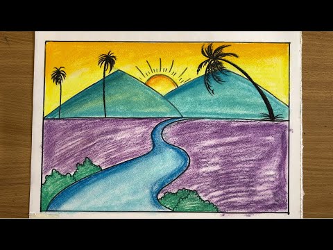 Easy Soft Pastels Drawing for beginners/ Sunset Sky/ River Reflection Scenery