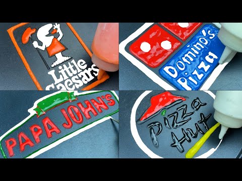 Popular Pizza Brand Logos Pancake Art - Little Caesars, Pizza Hut, Papa Johns, Dominos