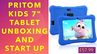 Pritom 7inch Kids Tablet Unboxing and Startup / Quad Core Android, 16GB ROM/ Kids-Tablet Case