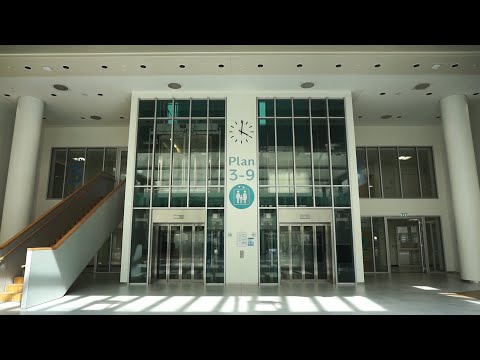 Amazing large scenic 2015 KONE MonoSpace 700 MRL traction elevators @ Hospital, Kolding, Denmark