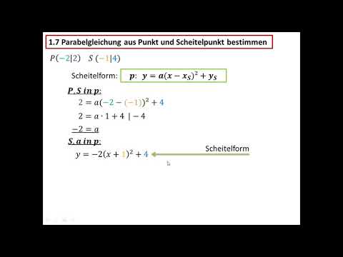 Parabelgleichung aus Punkt und Scheitelpunkt bestimmen