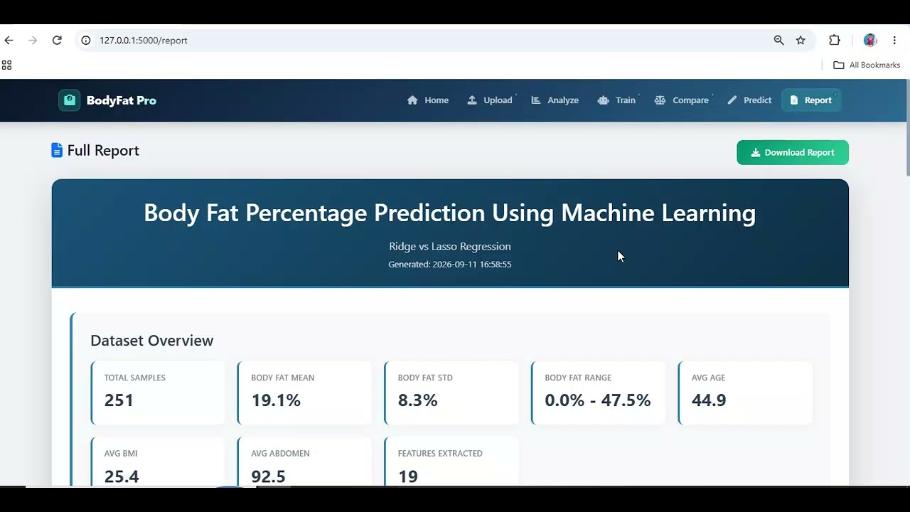 Body Fat Percentage Prediction Using Machine Learning