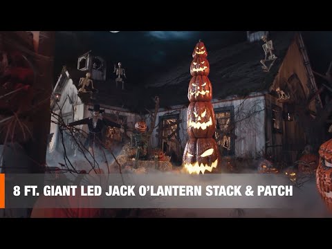 Home Depot Halloween 2022 - 8 ft Giant-Sized LED Jack O' Lantern Stack [Grave and Bones]