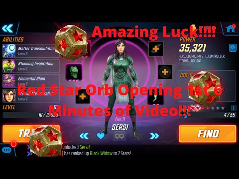 Sersi Red Star Orb Opening - Level 60 G11 Sersi in 6 Minutes - Marvel Strike Force - Orbs Galore!!!