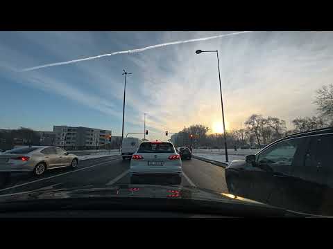 Driving Warsaw streets around Mokotów. From Służewiec to Augustówka. Frosty November morning, 2025