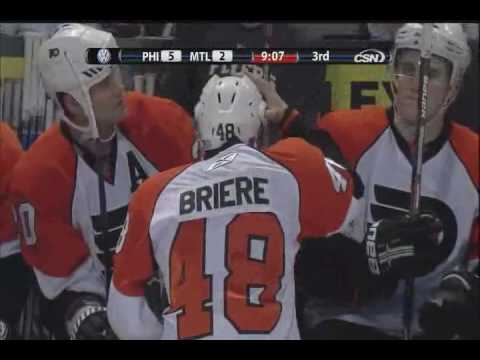 Danny Briere scores a hat trick on a penalty shot vs Canadiens - 2-13-10