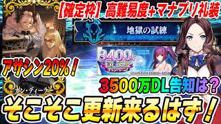 【FGO】色々更新来るので確認！高難易度とマナプリ礼装は確定で、ワンチャン3500万DL告知あるかも？