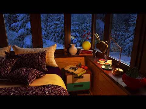 Deer near the cozy winter cabin | Blizzard for sleep, relax