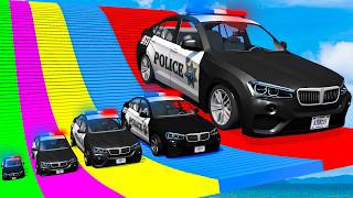 Giant & Small Police Car vs Portal Trap with Slide Colors – Cars vs Trains – BeamNG.Drive