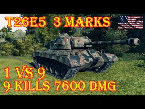 T26E5  3 MARKS (1 VS 9) 9 Kills 7600 Damage Mountain Pass