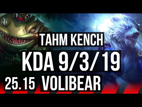 TAHM KENCH vs VOLIBEAR (TOP) | 2900+ games, 9/3/19 | KR Master | 25.15