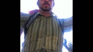 My fully flighted scarlet macaw and I &#39;flying&#39; down the road!!!