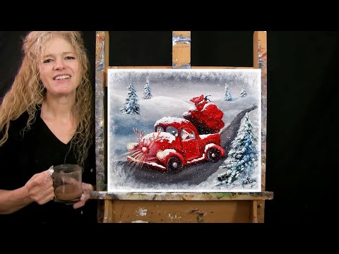 Learn How to Paint RED NOSE TRUCK with Acrylic - Paint & Sip at Home - Step by Step Holiday Tutorial
