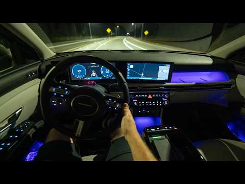 AT NIGHT 2025 Hyundai Tucson Hybrid Limited – Night Review: Headlights, Interior Lighting & Tech