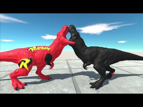 DARK T-REX VS DINOSAUR ROBIN T-REX DEATH FALL - Animal Revolt Battle Simulator