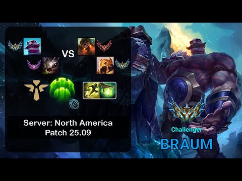 Braum Support + Kog'Maw vs Nautilus + Azir - NA Challenger - Patch 25.09