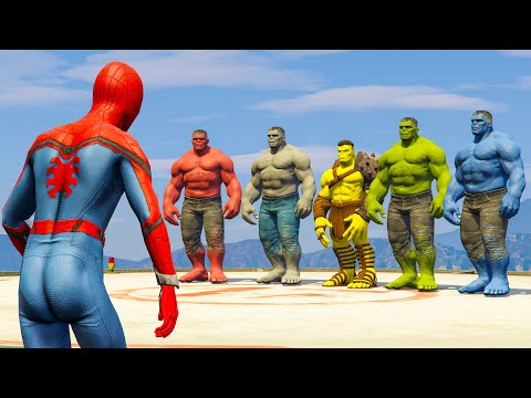 SPIDER-MAN VS RED HULK, BLUE HULK, GREY HULK, GREEN HULK, YELLOW HULK