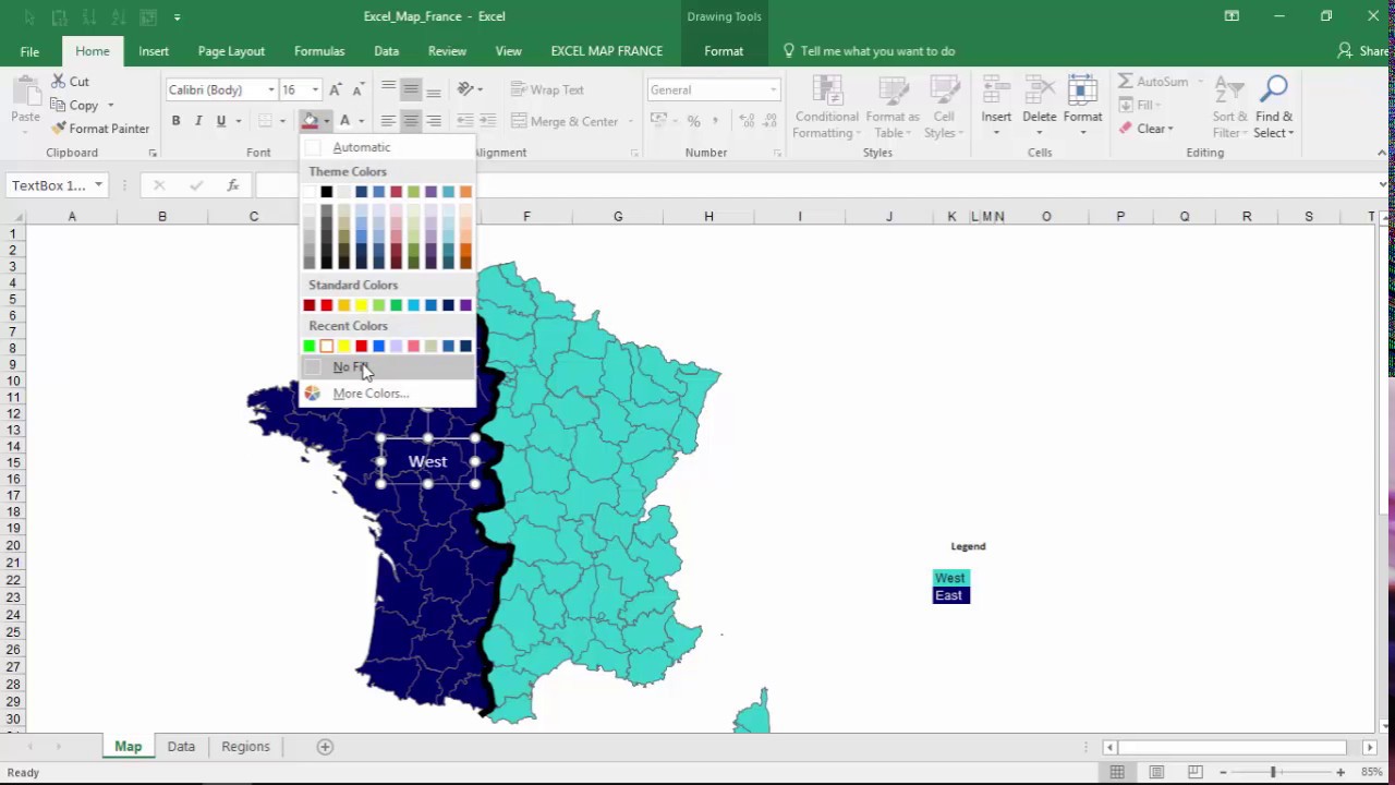 How to build custom regions in Excel Map France (Example for French Departments)