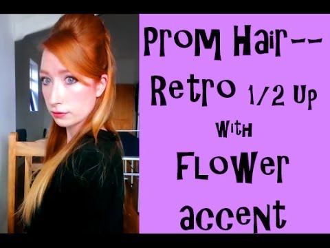 Prom hairstyle featuring retro half-up style with flower accent, showcasing elegant hair arrangement ideal for special occasions like prom.
