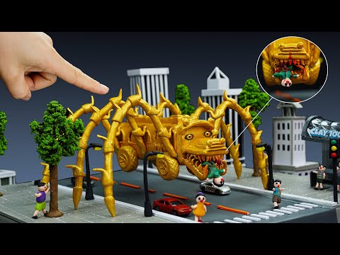 😱 Making GOLDEN BUS EATER SCP 2086  in the city -Trevor Henderson Creatures with Clay | Clay 1001