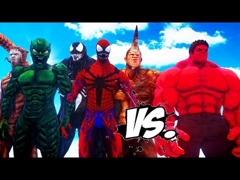 RED HULK VS SPIDERMAN ENEMIES - VENOM, CARNAGE, GREEN GOBLIN, SCORPION, RHINO VS RED HULK