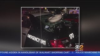 Sink Thrown Through Back Window Of Police Car
