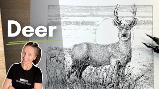 Draw a Deer Landscape with Pen and Ink | Tutorial with Dip Pens