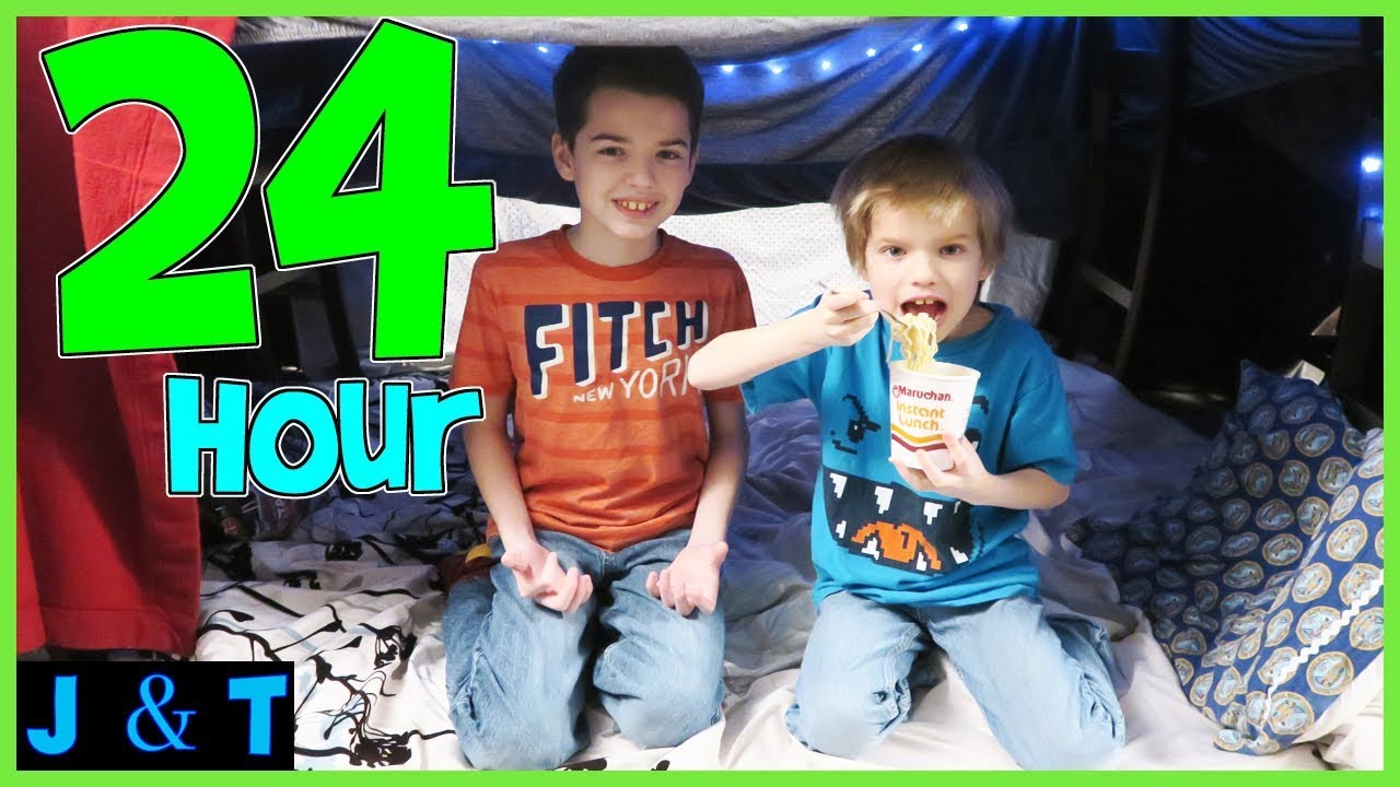 24 Hours In Our BLANKET FORT MANSION / Jake and Ty