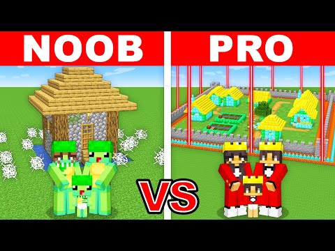 NOOB vs PRO: SAFEST SECURITY VILLAGE TO PROTECT MY FAMILY (Minecraft)