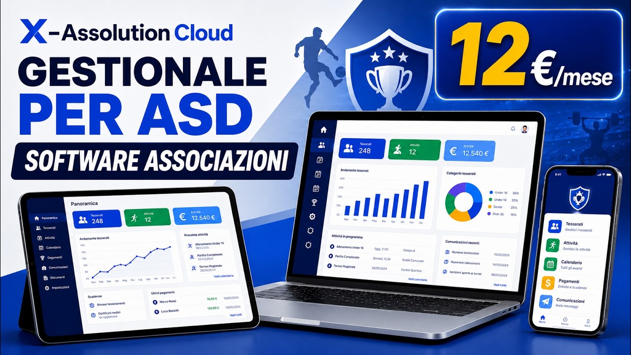 Gestionale per ASD X-Assolution Cloud per associazioni sportive e società sportive da 12 euro al mese