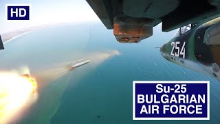 Rockets and cannon shots fired by Sukhoi Su-25 Frogfoot Russian made Fighter Jet