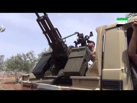 التصدي للطيران الحربي في مدينة بصر الحرير بواسطة رشاش 14 من قبل لواء عمود حوران