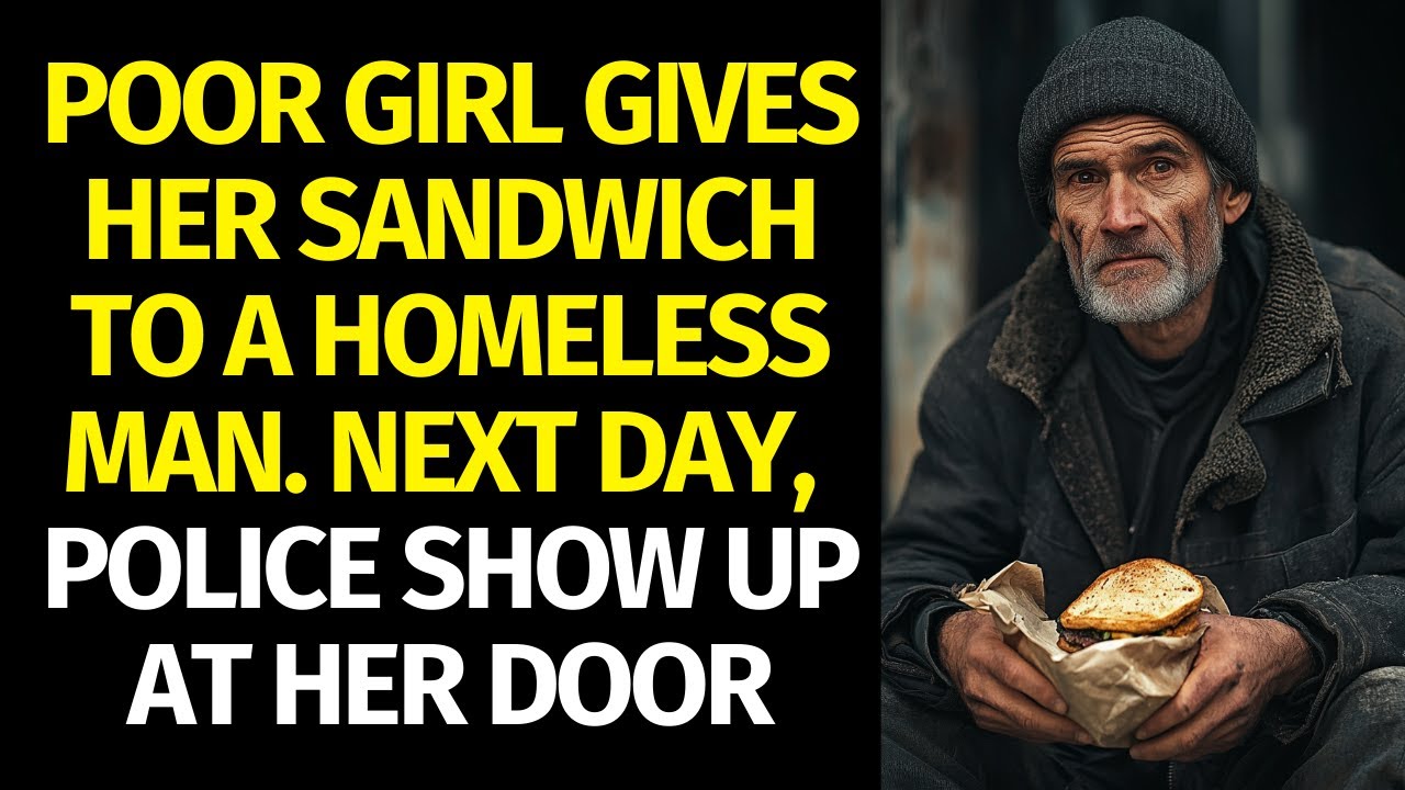 Poor Girl Gives Her Sandwich To A Homeless Man. Next Day, Police Show Up at Her Door