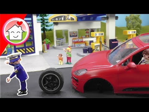 Playmobil Polizei - Überfall auf die Tankstelle - Kommissar Overbeck Familie Hauser Video für Kinder