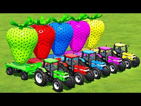 LOAD & TRANSPORT GIANT COLORED STRAWBERRY WITH CASE TRACTORS - Farming Simulator 22