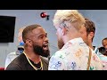 TYRON WOODLEY & JAKE PAUL HAVE HEATED FIRST FACE OFF IN MIAMI! BOTH GET IN VERBAL EXCHANGE