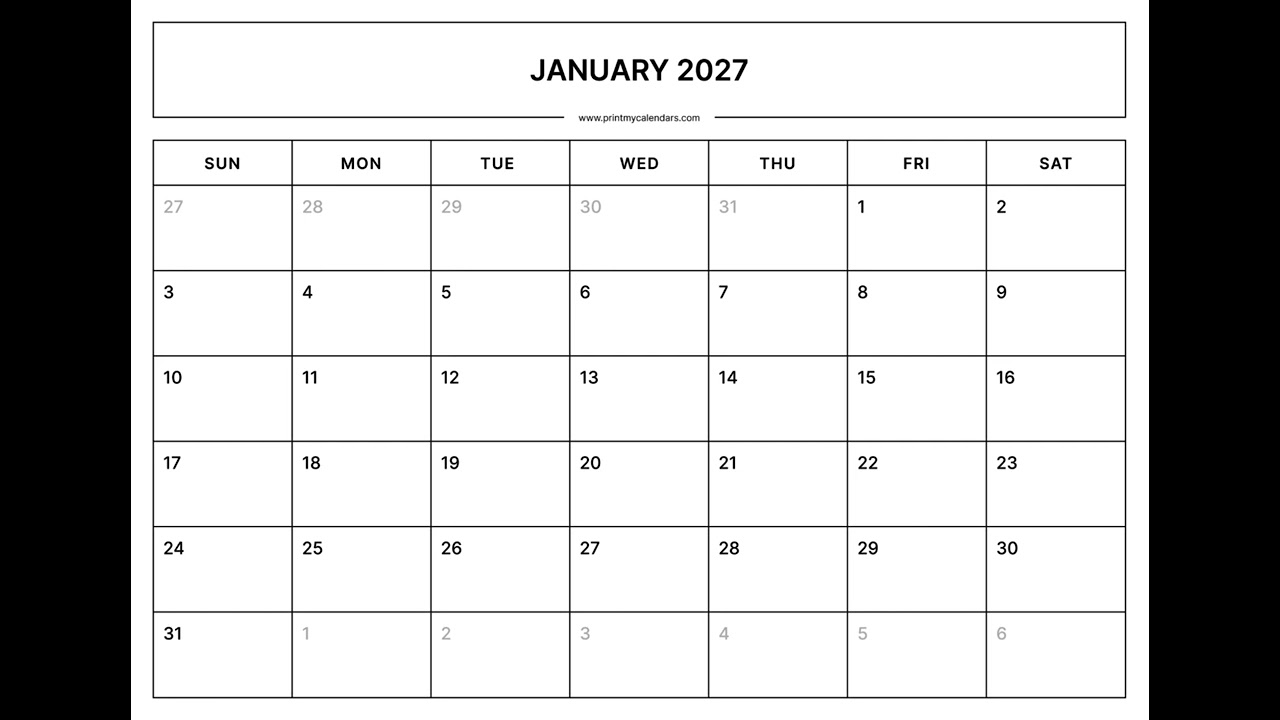January 2027 Calendar PDF | Free Printable January 2027 Calendar PDF | Free A4 & US Letter Templates