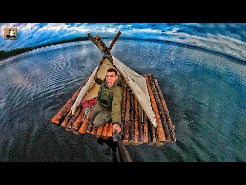 24h ÜBERLEBEN auf selbst gebautem Floß | Survival Mattin