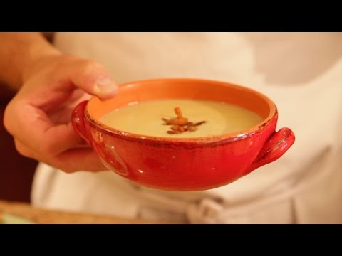 Artichoke Soup with Anchovy Honey Butter Crostini