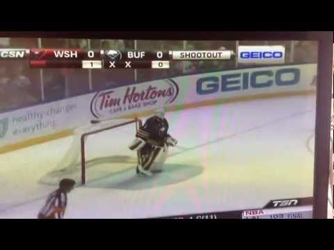 Perrault makes a game winning face after ovechkin wins it for the capitals over buffalo