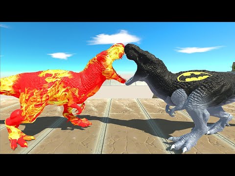 Fire T-rex vs Batman T-rex Death Run - Animal Revolt Battle Simulator