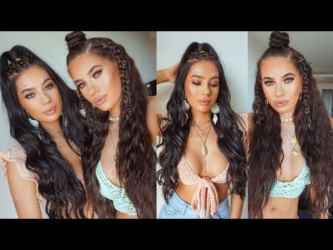 2  FESTIVAL / COACHELLA INSPIRED HAIRSTYLES  ON LONG HAIR - THE BADURA TWINS