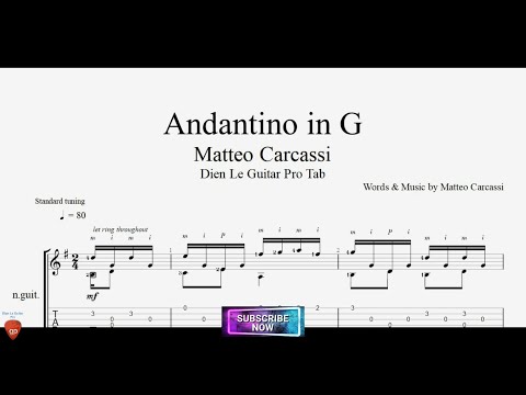 Andantino in G by Matteo Carcassi with Guitar Tutorial FREE TABs